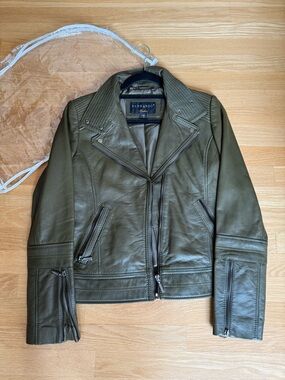 Bernardo Olive Green Leather Moto Jacket